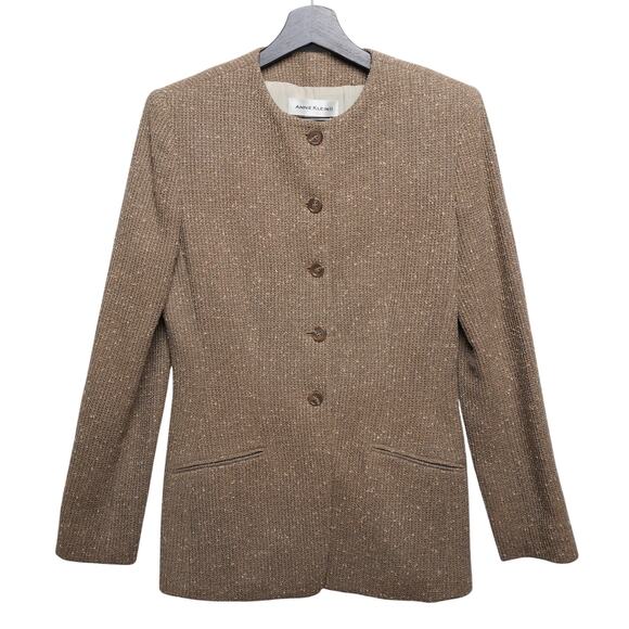 Vintage Anne Klein II Wool Blazer Brown Textured Minimalist 90s Jacket US4 - Picture 1 of 8
